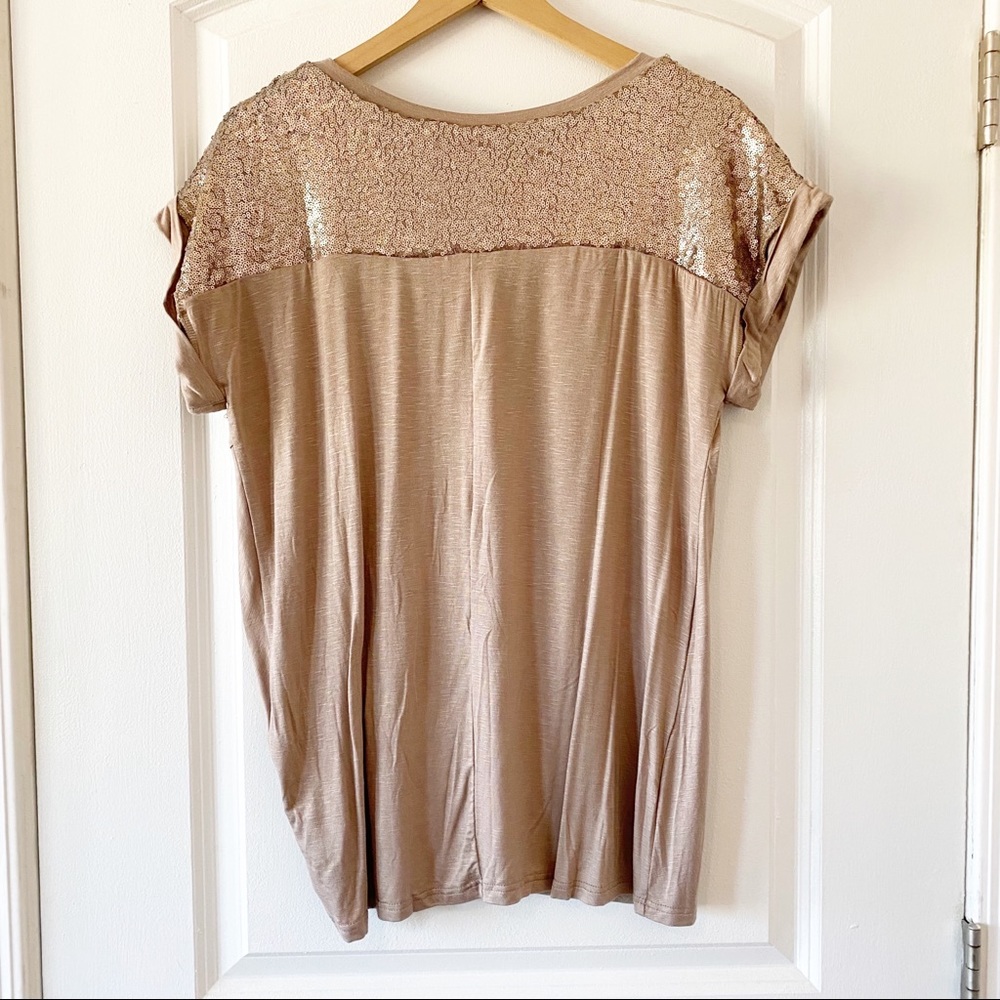 NWT SHE & SKY mocha sequined tie knot blouse - Picture 4 of 7